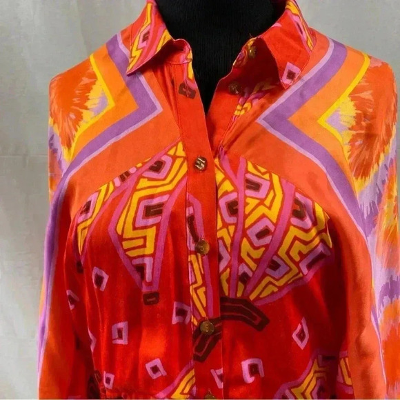 Farm Rio Tiki Bananas Scarf-sleeve Romper Red Tiki Bananas Tie Dye Cashew XS - Picture 2 of 11